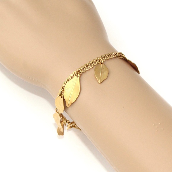 Vintage Trifari Leaf Charm Bracelet Gold Plated Dangle Leaves - Picture 5 of 5